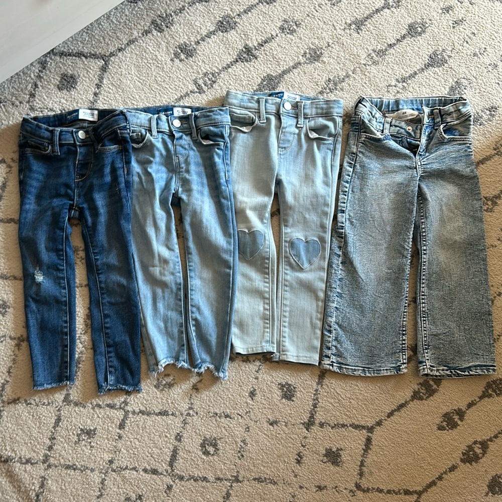 Lot of 3T girls jeans. 3 old navy rockstar jeggings, 1 H&M wide leg.